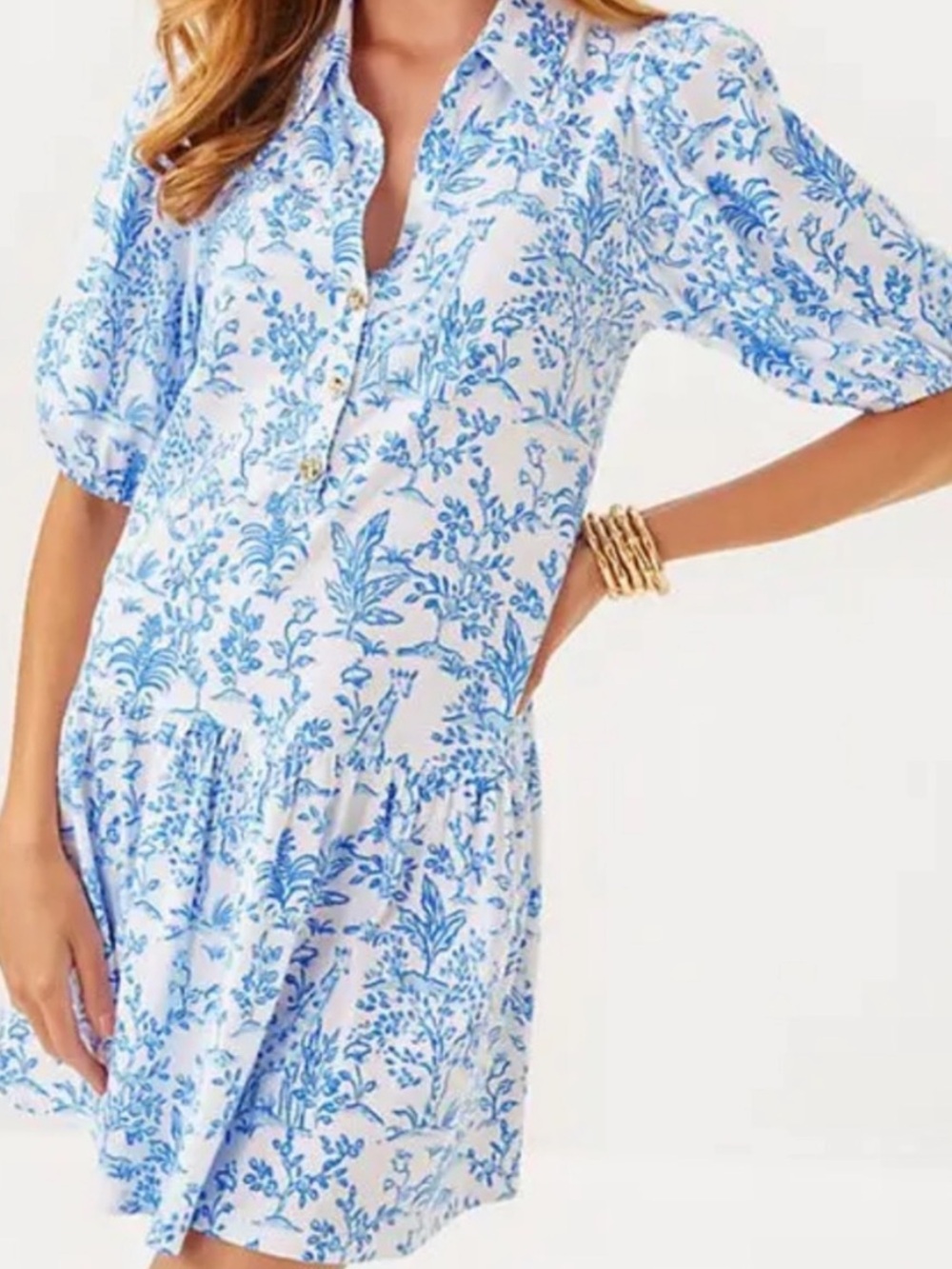 NWT Lilly Pulitzer Sz M Bingley Dress Resort White Tall Tales Blue and White